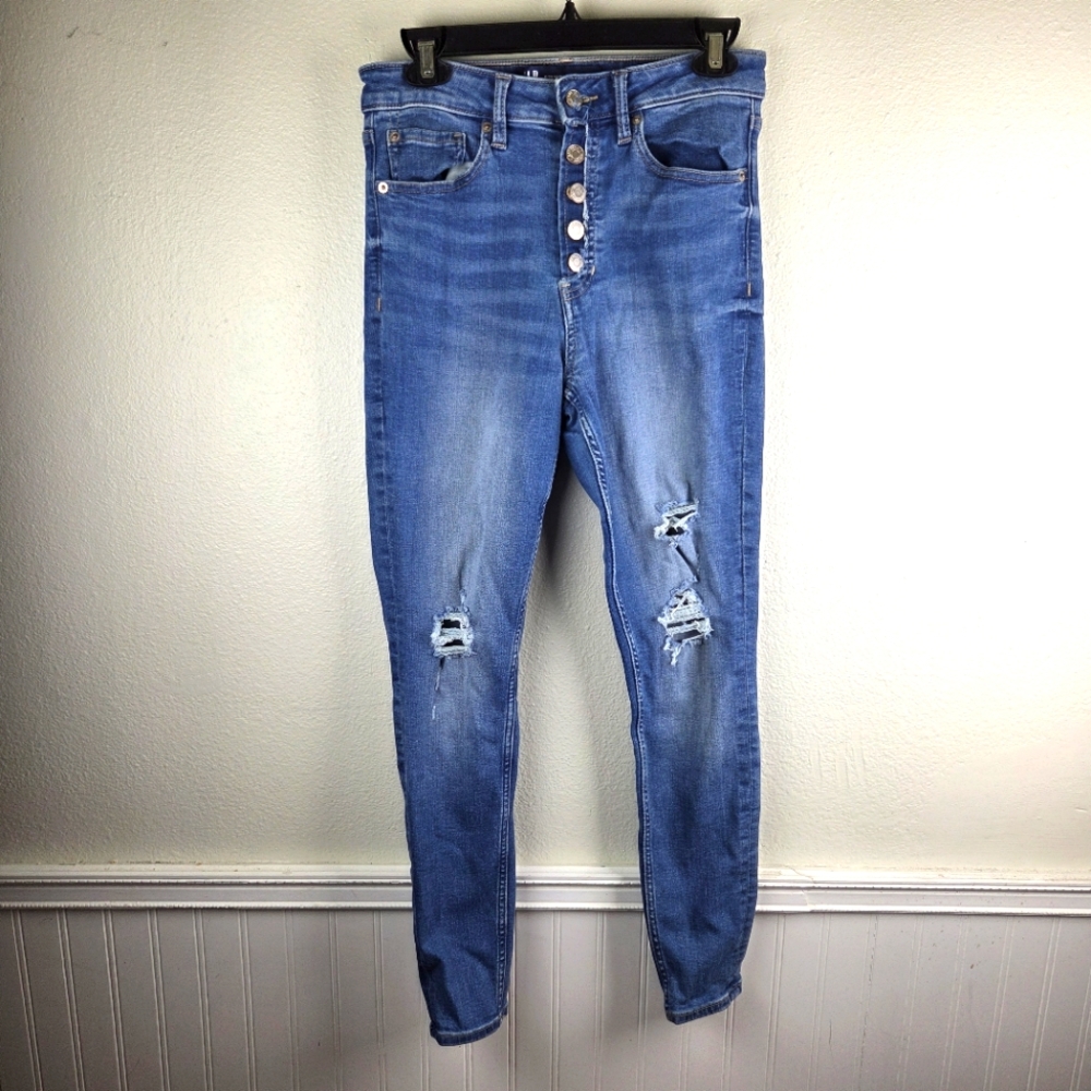 Gap Women's Exposed Button Fly Blue Distressed Women Jeans Leggings Size 6/28